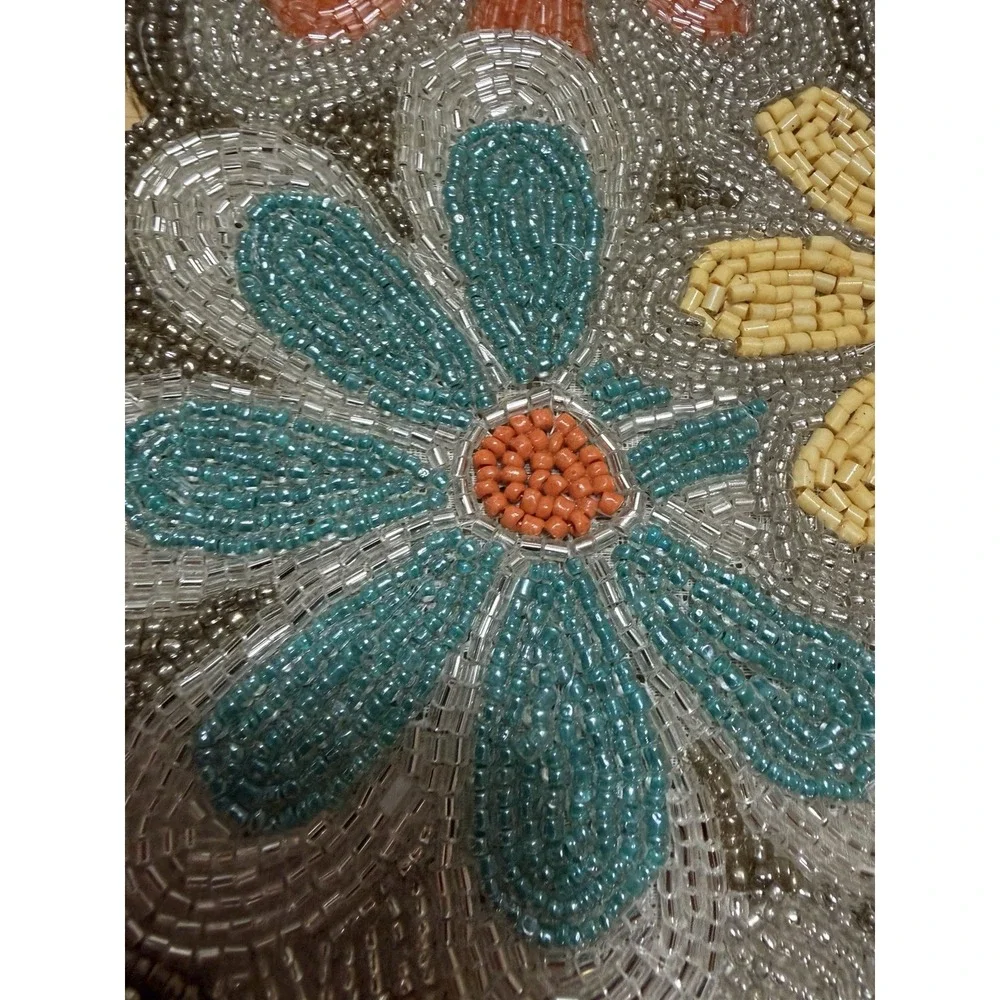 World Traveler India Hand Beaded Table Runner 13x36 Floral Boho Retro